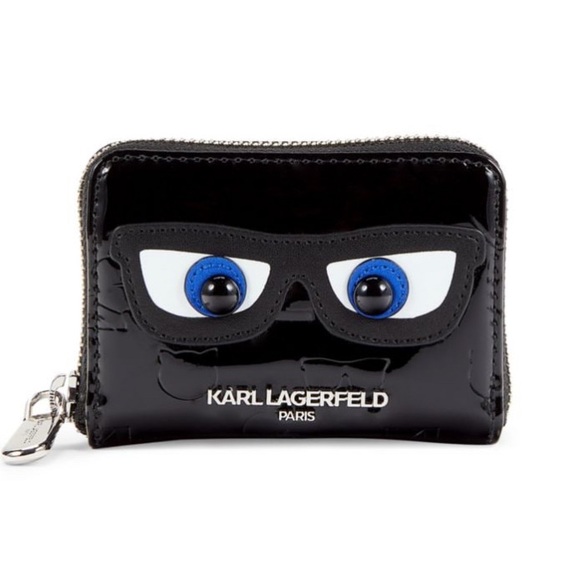 Karl Lagerfeld Handbags - NEW Karl Lagerfeld Black Faux Patent Leather Compact Wallet